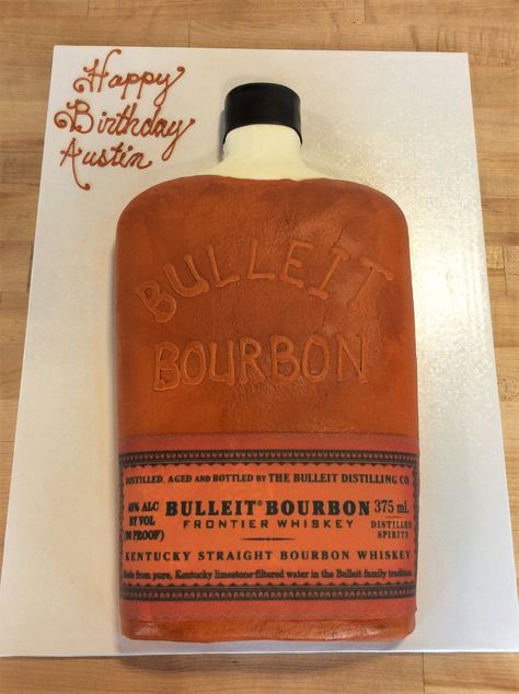 Bulleit Bourbon Bottle Shaped Cake Bourbon Bottle Cake, Bourbon Party, Bourbon Cake, Bourbon Bottle, Whiskey Cake, Bulleit Bourbon, Bottle Cake, Bourbon Tasting, Fun Cakes