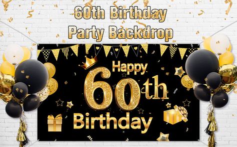 60th Birthday Party Decoration, Extra Large Black Gold Sign Poster 60th Birthday Party Supplies, 60th Anniversary Backdrop Banner Photo Booth Backdrop Background Banner, 72.8 x 43.3 Inch: Amazon.co.uk: Toys & Games 60th Birthday Party, Birthday Backdrop, 60th Birthday, Birthday Banner, Birthday Party Decorations, Party Decorations, Birthday Party, For Men, Birthday