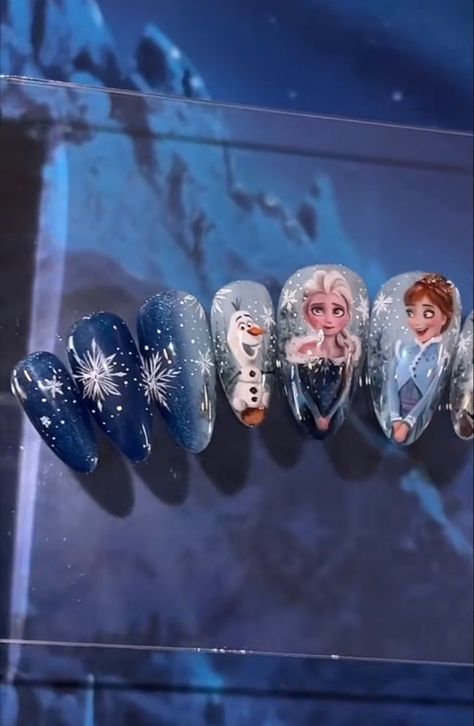 Elsa Nails Designs, Anna Nails Frozen, Disney Frozen Nail Designs, Elsa Frozen Nails, Olaf Nail Art, Elsa Nails For Kids, Frozen Nails Acrylic, Elsa Nails Frozen, Frozen Nails Disney