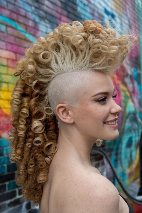 Elevate your style with a stunning curly Mohawk that perfectly blends edginess and natural beauty. This eye-catching hairstyle works great for medium to long hair, allowing curls to stand out while keeping the sides sleek. Whether you're heading to school or a summer festival, this look is cute and quick to achieve. Embrace the baddie vibe with these fabulous curly hairstyles! #curlyhairstyles #Mohawk #hairinspiration Edgy Curly Hairstyles, Curly Mohawk, Medium To Long Hair, Sketchbook Art, Crazy Hair, Curly Hairstyles, Sketchbook Art Inspiration, Summer Festival, Hair Inspiration