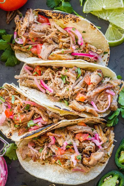 Slow Cooker Pork Carnitas are perfectly crispy on the outside with a juicy center. It's so easy to make authentic, restaurant quality Mexican pulled pork! Pork Shoulder Carnitas Crockpot, Carnitas Crockpot, Pulled Pork Crock, Slow Cooker Pork Carnitas, Boneless Pork Roast, Mexican Pulled Pork, Pork Carnitas Recipe, Crock Pot Pulled Pork Recipe, Pork Carnitas Slow Cooker