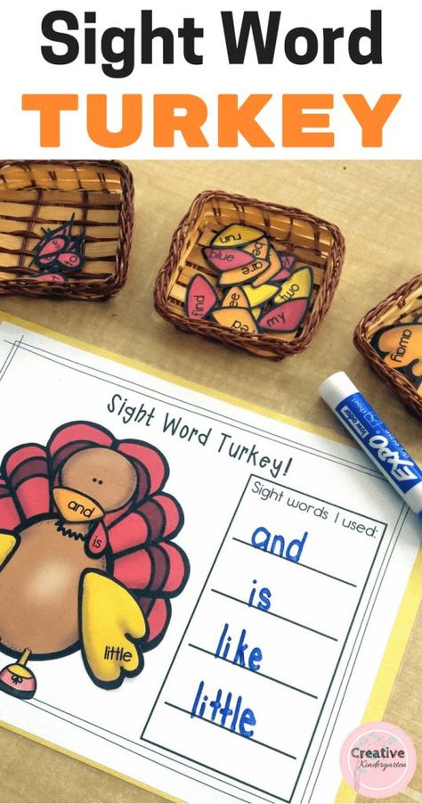 Sight Word Turkey Literacy Activity | Creative Kindergarten Thanksgiving Literacy Centers, Thanksgiving Literacy Activities, Thanksgiving Literacy, Thanksgiving Centers, Sight Word Centers, Early Childhood Literacy, Thanksgiving Games For Kids, Thanksgiving Kindergarten, Thanksgiving School