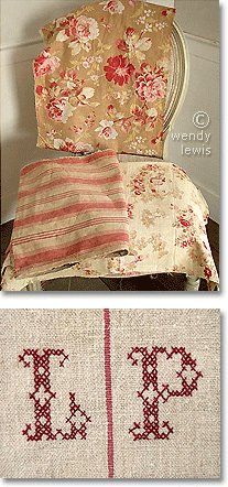 antique French ticking, hand block printed cottons & monogrammed linen French Country Fabric, Country Fabric, Bronze Furniture, Decoration Shabby, French Country Bedrooms, Vintage Clocks, French Country Design, Lavender Bouquet, French Fabric