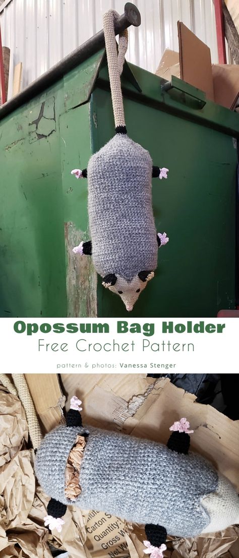 Free Crochet Patterns Possum, Crochet Plastic Bag Holder Pattern Free, Free Crochet Patterns For Yip Yips, Opossum Crochet Bag Holder, Crochet Opposum Bag Holder, Possum Bag Holder Crochet Pattern, Crochet Bag Saver Pattern, Crochet Pattern Bag Holder, Free Crochet Bag Holder Pattern