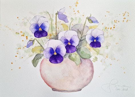 Smaranda I. on Instagram: “Purple pansies 💜 #watercolour #watercolor #watercolorpainting #originalwatercolor #watercolorpansies #pansies #purplepansies #acuarela…” Pansy Watercolor Paintings, Watercolour Pansies, Watercolor Pansies, Purple Pansies, Viola Flower, Giant Canvas, Mimosa Flower, Flowers Paintings, Watercolour Card