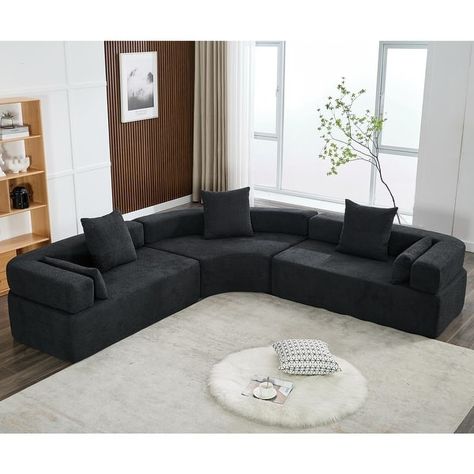 Oversized Semicircular Modular Sectional Sofa Curved Boucle Upholstered 4-Seater Sofa Couch, 3-Piece Free Combination - Bed Bath & Beyond - 41147729 Semicircular Sofa, Sofa Curved, Black Sectional, Couch For Living Room, Curved Sectional, Luxurious Bedroom, Sofa Size, Modular Sectional Sofa, Curved Sofa