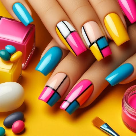 #nails   #bold   #summer    #summer-nails  #beauty Nails 80s Art Designs, 80 Nails, 80s Acrylic Nail Designs, 1980 Nails Design, 80s Theme Nails, 80s Nails 1980s, 1980s Nails, 80s Theme Gel Nails, 80s Nails