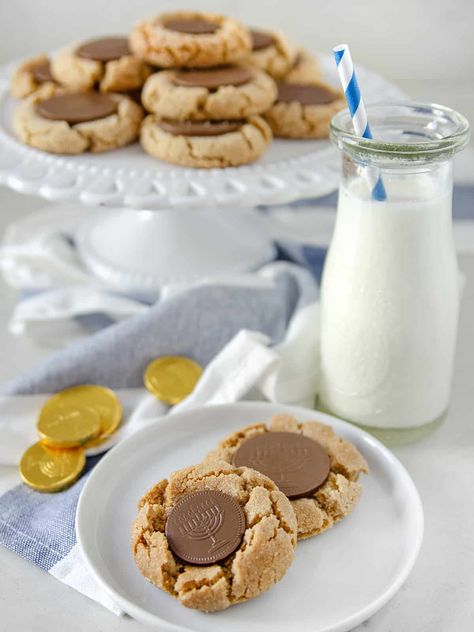 Chocolate Peanut Butter Hanukah Cookies - Danas Table Hanukkah Cookies, Peanut Butter And Chocolate, Chocolate Peanut Butter Cookies, Peanut Butter Cookie, Butter Cookie, Kisses Chocolate, Chocolate Hearts, Jewish Recipes, Silicone Baking Mat