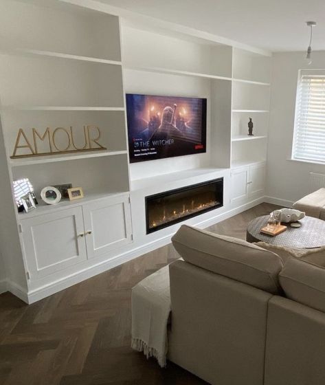 Media Wall With Fake Fireplace, Media Wall Next To Door, Lounge Units, Media Wall With Fireplace And Tv, Media Wall With Storage, Media Wall With Fireplace, Tv Wall Unit Designs, Wall With Fireplace, Wall Units With Fireplace