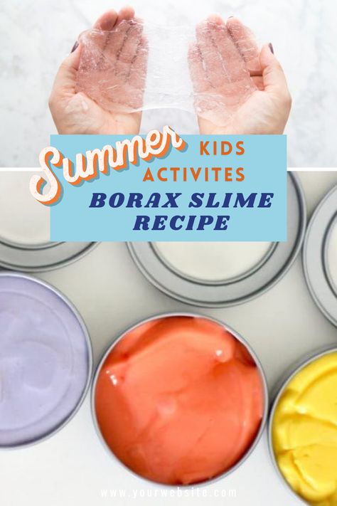 Looking for a fun kids summer activity? Check out this recipe for Easy Borax Slime! This borax slime recipe is quite versatile because it allows you to really fine-tune the thickness of your slime when using white glue. Slime With Borax, Borax Slime Recipe, Glitter Slime Recipe, Basic Slime Recipe, Borax Free Slime, Edible Slime Recipe, Cool Slime Recipes, Homemade Slime Recipe, Borax Slime