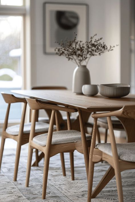 Scandinavian dining room featuring minimalist chandelier and leather chairs Dining Room Scandinavian Style, Modern Scandinavian Dining Room, Japandi Dining Room Design, Scandi Dining Room, Japandi Dining Room, Japandi Dining, Scandinavian Dining Table, Scandinavian Dining Room, Scandinavian Kitchen Design