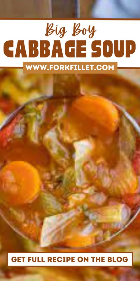 Big Boy Cabbage Soup Recipe is a yummy and warm meal for when it's cold outside. It's got soft cabbage, tasty ground beef, and tomato soup. Big Boy Cabbage Soup Recipe, Easy Cabbage Soup, Cabbage Vegetable, Cabbage Soup Recipe, Carrots Celery, Cabbage Soup Recipes, Cabbage Soup Diet, Leftover Rotisserie Chicken, Vegetable Beef Soup