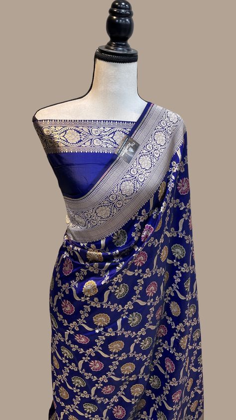 Experience the timeless elegance of handwoven Banarasi art with our Pure Katan Silk Saree. Incredible details, resplendent silk, and gold motifs. Shop now! Blue Banarasi Dupatta, Sarees Design, Katan Silk Saree, Katan Silk, Banarasi Saree, Banarasi Sarees, Peacock Blue, Handloom Saree, Silk Saree