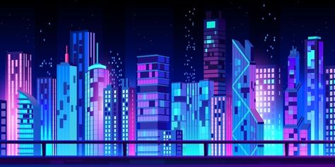 Anime City Scape, 90s Anime City Night, Anime Places Background Night, Backgrounds Drawing Ideas, Neon City Background, Cyberpunk Skyline, Cartoon City Background, City Background Drawing, City Vector Art