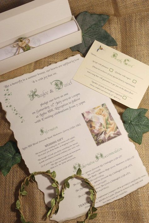 Tinkerbell themed invitation scroll Tinkerbell Quince, Tinkerbell Quinceanera Theme, Tinkerbell Invitations, Invitation Scroll, Green Quince Dress, Green Quince, Disney Inspiration, Quinceanera Themes, Quince Dress