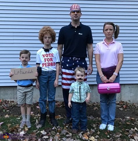 My wife created costumes for me and our three sons. We purchased items from various stores and watched the 2004 movie to get as much detail as possible. Napoleon Dynamite Family Costume, Napoleon Dynamite Prom, Napoleon Dynamite Costume, 2017 Halloween Costumes, Homemade Costume, Napoleon Dynamite, Costume Works, 90s Movies, Halloween Costume Contest