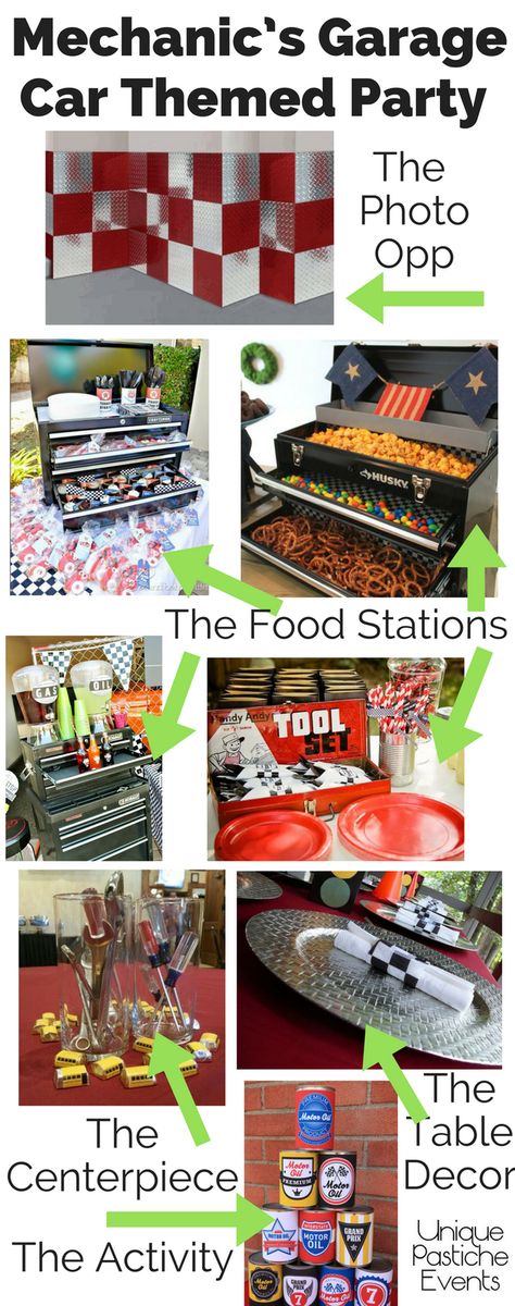 Mechanics Car Garage Party Ideas #IdeaBoard #InspirationBoard Mechanic Centerpiece Ideas, Mechanic Decorations Party, Mechanic Retirement Party Ideas, Mechanic Party, Auto Mechanic Graduation Party, Mechanic Party Ideas, Route 66 Party Theme, Mechanics Birthday Party, Baby Mechanic