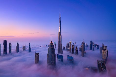 Dubai Above The Clouds on Behance City In The Clouds, Fog Photography, Dubai Skyscraper, Rising Above, Floating City, Thick Blanket, Modern Architects, Visit Dubai, Interesting Buildings