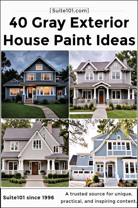 40 Modern Grey House Exterior Color Schemes and Ideas Grey Roof Exterior House Colors, Paint Schemes Exterior House, House Siding Color Ideas, Contrasting Exterior House Colors, Grey Exterior Paint Colors For House, Gray Exterior Color Schemes, Light Grey Exterior House Colors, Modern Grey House Exterior, Two Tone Exterior House Colors