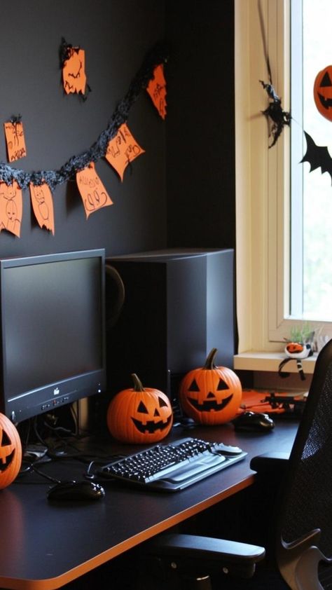 Transform your workplace into a haunted carnival with these Halloween office decorations. Create a ticket booth entrance with a spooky clown figure. Turn cubicles into carnival game stalls with creepy prizes. Set up a fun house mirror maze in the hallway. Use striped awnings and colorful bunting for a festive touch. Add popcorn machines with eyeball-shaped treats and cotton candy stations with spider web floss. Incorporate carnival music slowed down for an eerie effect. These playful yet unsettl Fun House Mirror, Halloween Office Decorations, Spooky Clown, House Mirror, Popcorn Machines, Haunted Carnival, Mirror Maze, Office Halloween Decorations, Halloween Office