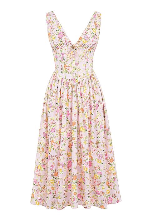 House of CB | Womenswear designed in London. Cotton Corset, Bridal Shoes Flats, Floral Print Midi Dress, Slippers For Girls, House Of Cb, Pink Midi Dress, Printed Midi Dress, Pink Print, Bridal Shoes