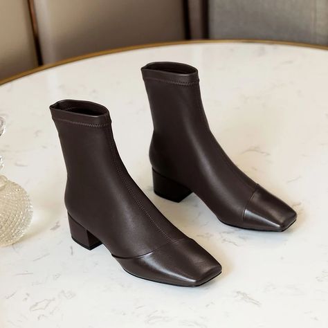 Ankle boots, womens ankle boots, bootie, Chikoshoes.com Square Toe Leather Boots, Block Heels Boots, Short Heel Boots, Sock Ankle Boots, Elegant Boots, Pointed Boots, Chic Shoes, Favorite Boots, Block Heel Boots