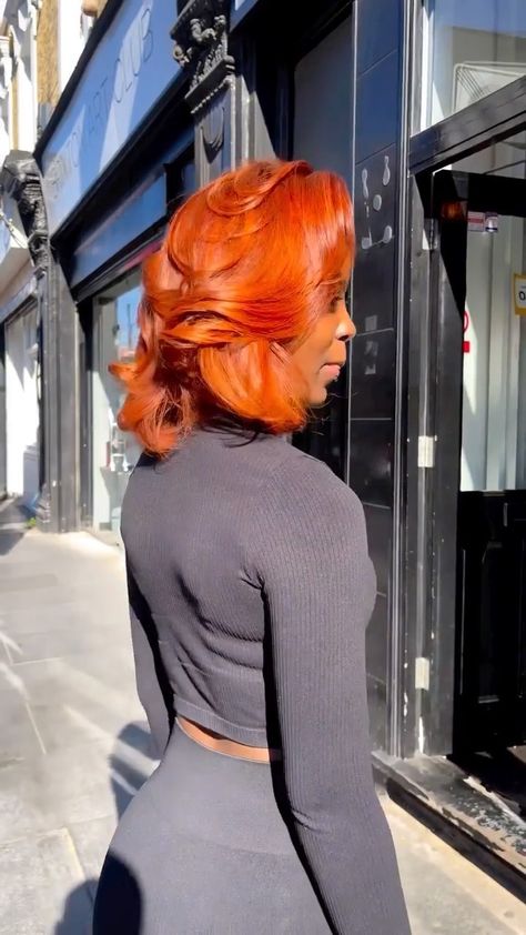 Bright Copper Hair On Black Women, Orange And Red Hair Color, Burnt Orange Natural Hair, Orange Copper Hair Color On Black Women, Red Orange Hair Black Women, Burnt Orange Hair On Black Women, Ginger Bob Black Women, Ginger Short Hair Black Women, Orange Hair Black Women