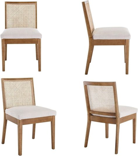 Amazon.com - HNY Farmhouse Rattan Dining Chairs Set of 2, Mid Century Modern Kitchen & Dining Room Chairs, Cane Upholstered Kitchen Chairs Side Chairs with Natural Hardwood Frame, Beige - Chairs Modern Kitchen Dining Room, Modern Kitchen Dining, Wooden Dining Room Chairs, Beige Chair, Rattan Dining, Mid Century Modern Kitchen, Rattan Dining Chairs, Kitchen Chairs, Upholstered Dining Chairs