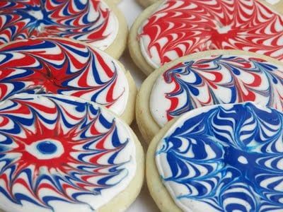 Red, White, and Blue Cookies Fireworks Cookies, No Fail Sugar Cookie Recipe, Fourth Of July Cookies, Patriotic Cookies, Patriotic Food, Patriotic Desserts, Blue Cookies, Red Couch, 4th Of July Desserts