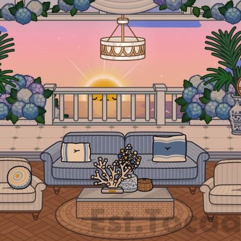 ⩇ּ⩇  ʿ  ɞ   ࣪ ˖ 𓂃 𝗰𝗿𝗲𝗱𝗶𝘁 : @/est.tocaa ( on insta ) Toca Boca Rich House Ideas, Toca Boca Coastal House, Toca Life World House, Bad Room Ideas, Toca Ideas, Sunflower House, Christmas House Tour, Free House Design, Adorable Homes Game