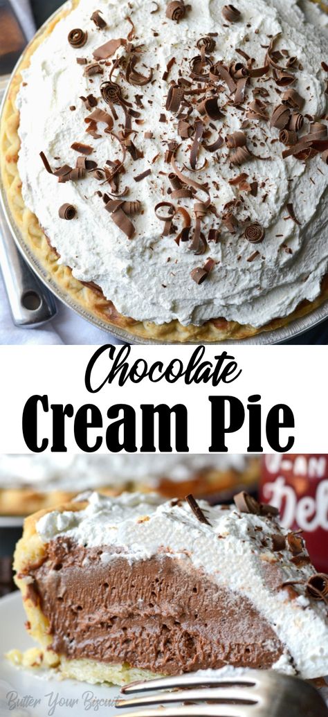 Chocolate Cream Pie Easy, Easy Cream Pie, Chocolate Cream Pie Recipe, Sweet Whipped Cream, Chocolate Pie Recipes, Chocolate Cream Pie, Cream Pie Recipes, Easy Cream, Delicious Pies