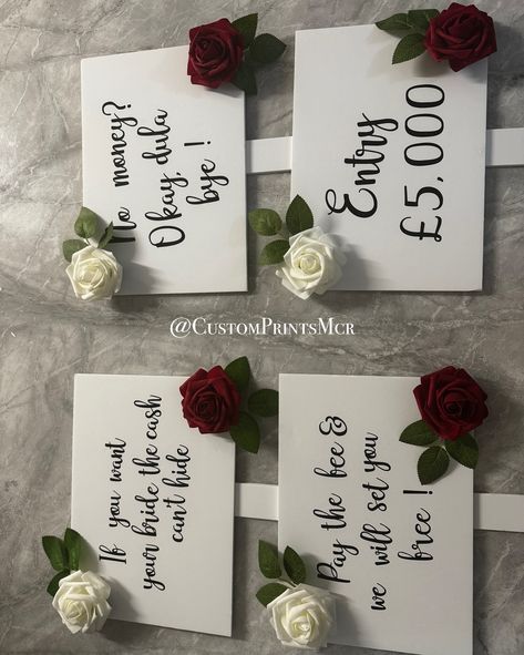 Gate Signs, for brides side. DM TO ORDER / PRICE LIST 📣 2-3 𝐰𝐞𝐞𝐤𝐬 𝐩𝐫𝐨𝐜𝐞𝐬𝐬𝐢𝐧𝐠 ‼️ order early Express turnover available for last min orders ⌛️ Tracked 𝐝𝐞𝐥𝐢𝐯𝐞𝐫𝐲 | Uk 🇬🇧 / Eu / USA 🇺🇸 | 🚚 ✈️ 𝐀𝐯𝐚𝐢𝐥𝐚𝐛𝐥𝐞 𝐢𝐧 𝐀𝟏 / 𝐀𝟐 / 𝐀𝟑 / 𝐀𝟒 𝐄𝐚𝐬𝐞𝐥 & 𝐚𝐜𝐫𝐲𝐥𝐢𝐜 𝐬𝐭𝐚𝐧𝐝 𝐨𝐩𝐭𝐢𝐨𝐧𝐬 𝐚𝐯𝐚𝐢𝐥𝐚𝐛𝐥𝐞. - - - #gatesigns #weddingsign #moneygatesign #groomside #brideside #moneysigns #wedding #asianwedding #weddinginspiration #weddingideas #weddingplanning #weddingtraditional #southasianweddings #desi #desiwedding Fun Wedding Trends, Wedding Nikkah, Wedding Gate, Gate Signs, Wedding Aesthetics, Desi Wedding Decor, Bengali Wedding, Wedding Design Decoration, Welcome Signs