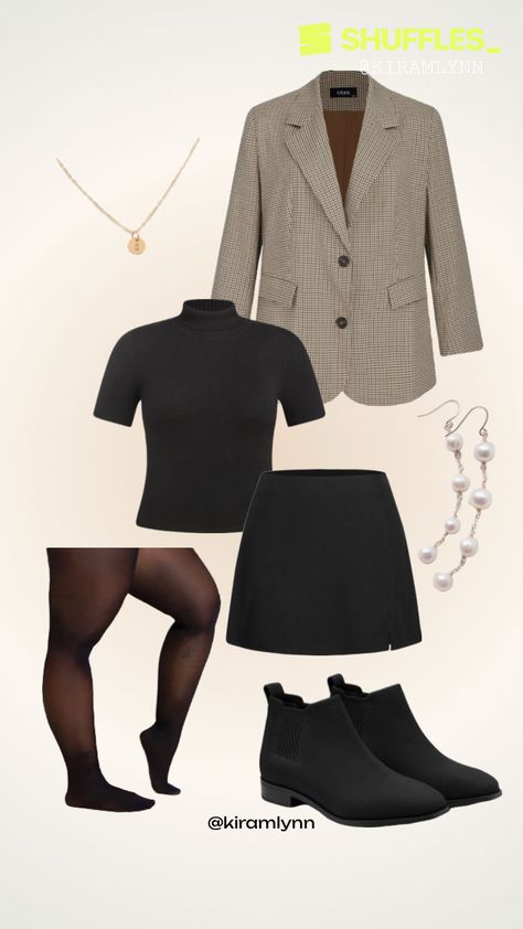 Plus Size Fall Outfit - Cider Turtleneck Top, Cider Black Skirt with Vivaia Square-Toe Water-Repellent Ankle Boots, Tights, Evorly classic pearl dangle earrings and initial necklace Plus Size Fall Outfit, Plus Size Fall, Pearl Dangle Earrings, Turtleneck Top, Pearl Earrings Dangle, Turtle Neck Top, Black Skirt, Fall Outfit, Initial Necklace