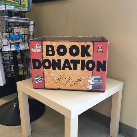 Book Donation Drive, Pet Donation Box Ideas, Book Donation Box Ideas, Book Drive Box Ideas, Donation Box Design, Donation Box Ideas, Vegetarian Christmas Appetizers, Stuco Ideas, Bloxburg School