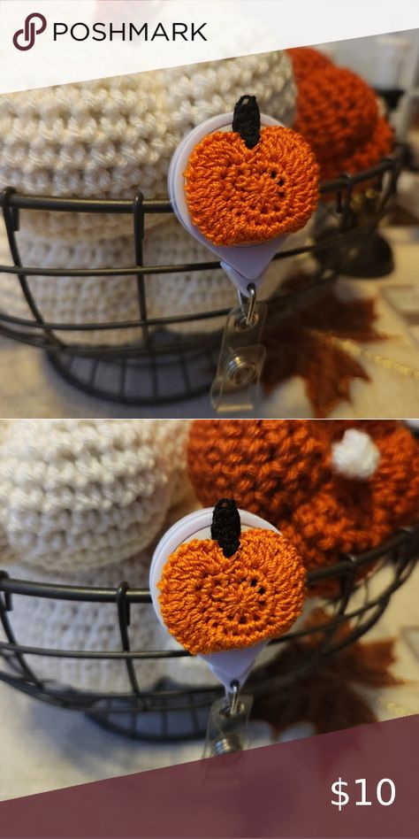 Handmade Crochet Badge Reel Crochet Badge Reel Pattern, Crochet Badge Reel, Reel Cover, Crochet Pumpkin, Badge Holder, Badge Holders, Handmade Accessories, Crochet Ideas, Badge Reel