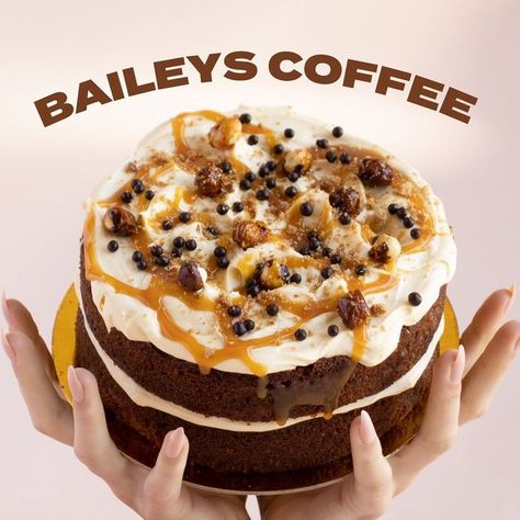 Cakes + Jars 🍰🫙 on Instagram: "Introducing our newest addition to the Sweet Talk family, BAILEYS COFFEE CAKE 🔥🙈 ⁠ Indulge in our latest flavour of Baileys Coffee Cake, filled with Bailey's Infused Cream Cheese icing, and topped with Dark Chocolate Pearls, Salted Caramel Sauce, and Candied Hazelnuts. YUMMM.⁠ ⁠ This cake is any coffee lovers dream, with rich Baileys Cream flavours infused within our fluffy coffee cake, the crunchy topping and delicious caramel sauce will fill you to the brim i Baileys Coffee Cake, Fluffy Coffee Cake, Baileys Cream, Fluffy Coffee, Baileys Coffee, Chocolate Pearls, Salted Caramel Sauce, Cream Cheese Icing, Caramel Sauce