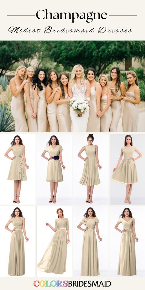 Modest bridesmaid dresses in champagne color, on sale under $100, in 600+ custom-made styles and all sizes. 150+colors, made to order, fast arrived, color sample available. #colsbm #bridesmaids #bridesmaiddresses #champagnewedding #weddingideas #modestdress #champagnedress b2067 Dresses Champagne Color, Bridesmaid Dresses Champagne, Dresses Champagne, Champagne Bridesmaid Dresses, Champagne Dress, Modest Bridesmaid Dresses, Champagne Wedding, Champagne Color, Color Samples