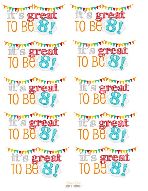 great to be 8 rainbow tags It's Great To Be 8, Great To Be 8, Baptism Talk, Birthday Gift Tags Printable, Baptism Themes, Class Birthdays, 8 Birthday, Birthday Party Games For Kids, Gift Tags Birthday