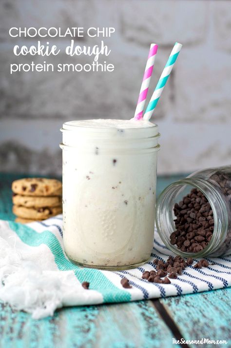 Low Calorie Protein Shake, Healthy Chocolate Chip Cookie Dough, Healthy Chocolate Chip Cookie, Cookie Dough Protein, Low Calorie Protein, Healthy Chocolate Chip Cookies, Protein Shake Smoothie, Healthy Protein Snacks, Protein Smoothies