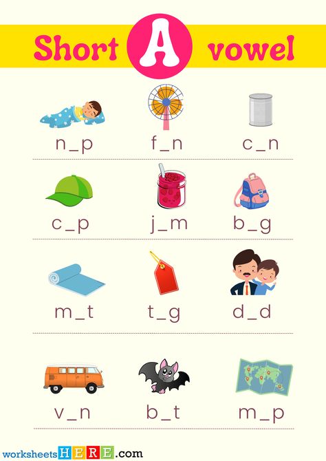 Find Missing Short Vowel A With Pictures PDF Worksheet For Kindergarten and Kids - WorksheetsHere.com Short A Vowel Worksheets, Short A Worksheets Kindergarten, Short Vowel A Worksheets, Vowels And Consonants Worksheets, Short Vowels Worksheets, Short A Worksheets, Short Vowel Worksheets, Worksheet For Kindergarten, Vowel Worksheets