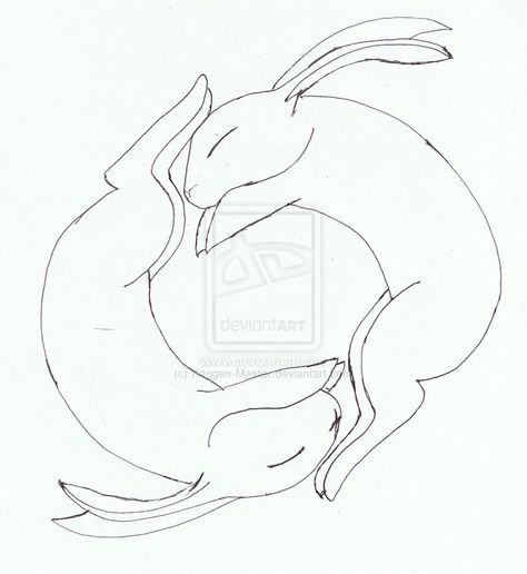 Rabbit yin yang 3 Rabbits, Doodle Art For Beginners, Rabbit Drawing, Bunny Tattoos, Bunny Art, Wings Tattoo, Arte Obscura, Ying Yang, Linocut Prints