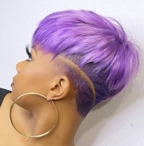 Lavender Pixie Hair Black Women, Purple Pixie Cut Black Women, Color Pixie Hair Black Women, Colored Pixie Hair Black Women, Short Lavender Hair, Purple Pixie Cut, Short Quick Weave Hairstyles, Short Relaxed Hairstyles, Short Hair Designs