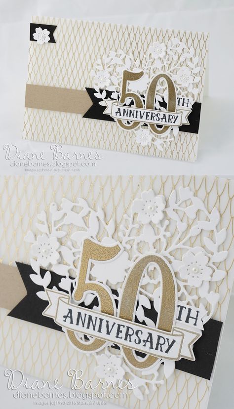 elegant 50th wedding anniversary card (easily changed for a special birthday) using Stampin Up Bloomin Love & Number of Years bundles. By Di Barnes for Just Add Ink 300. #colourmehappy Ink Challenge, 50th Anniversary Cards, Stampin Up Karten, Anniversary Cards Handmade, Anniversaire Diy, Wedding Anniversary Card, 50th Wedding Anniversary, Sketch Challenge, Wedding Anniversary Cards