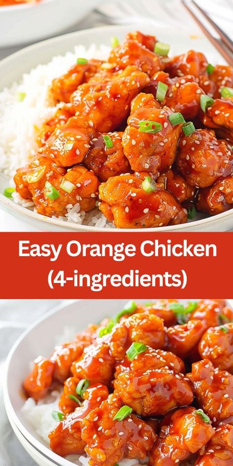 Easy Orange Chicken (4-ingredients) 3 Ingredient Orange Chicken Sauce, Chinese Food Recipes Orange Chicken, Orange Chicken And Rice Recipes, Easy Fast Weeknight Dinners, Chicken Nuggets Meal Ideas, Fast Dinner Recipes For Family, Recipe With Chicken Nuggets, Orange Chicken With Orange Marmalade, Orange Sauce For Chicken