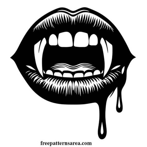 Vector Design of Female Mouth with Blood Dripping from Vampire Teeth Vampire Tattoo For Women, Vampire Fangs Drawing, Lips Vector, Vampire Mouth, Traditional Tattoo Stencils, Mouth Tattoo, Lips Illustration, Vampire Tattoo, Punk Genres