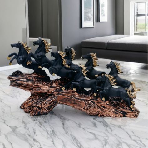 Add a touch of elegance and power to your space with this beautiful eight-horse statue. In Feng Shui, horses symbolize strength, speed, and endurance. Having eight horses is especially lucky, representing prosperity, success, and determination. This statue is more than just decor; it brings positive energy. Placing it in your home or office will attract good fortune, career growth, and financial success. Its dynamic design and vibrant details make it a stunning centerpiece that reflects your... Horse Statue, Decor Table, Career Growth, Dynamic Design, Good Fortune, Financial Success, Design Inspo, Positive Energy, Feng Shui