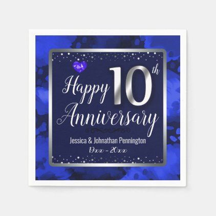 Happy 10th Wedding Anniversary Napkins Anniversary Food, 65th Wedding Anniversary, Anniversary Ornament, 65th Anniversary, 10th Wedding Anniversary, Personalized Paper Napkins, Wedding Memorial, Wedding Napkins, Anniversary Party