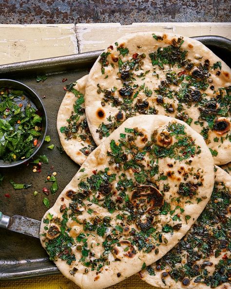 Chilli naan - delicious. magazine Savoury Bread Recipes, Make Naan Bread, Savoury Bread, Lamb Curry Recipes, Savory Bread Recipe, Keema Recipes, Indian Side Dishes, Naan Recipe, Delicious Magazine