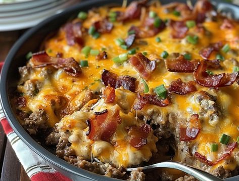 Low-Carb Bacon Cheeseburger Casserole Low Carb Bacon Cheeseburger Casserole, Easy Pineapple Cake, Bacon Cheeseburger Casserole, Meal Rotation, Cheeseburger Casserole, Cheesy Casserole, Pickle Butter, The Bun, Dairy Free Cheese