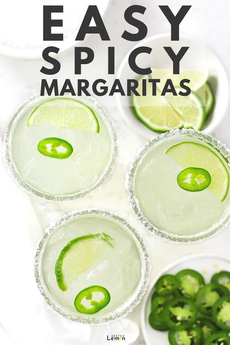 This Easy Spicy Margarita recipe takes your classic marg and gives it a little extra kick with no extra effort. It can be made ahead of time and is easy to make for a crowd! #zestedlemon #margaritas #spicy #cocktail #recipe | zestedlemon.com Easy Spicy Margarita, Spicy Margarita Recipe, Red Sangria Recipes, Baked Chicken Fajitas, Margarita Ingredients, Jalapeno Margarita, Tequila Cocktail, Spicy Margarita, Sangria Recipes